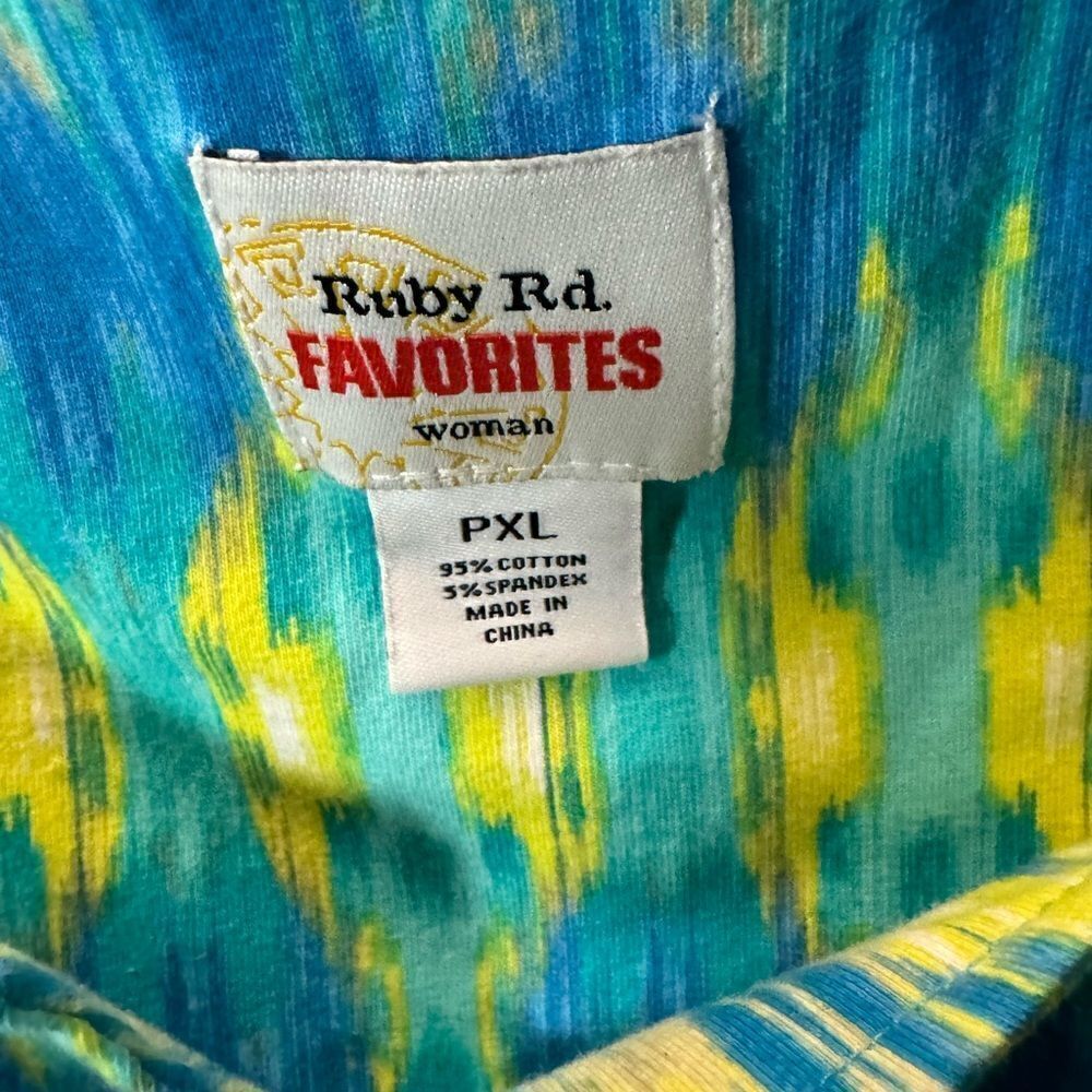 Ruby Red Favorites Multi Color Blue Green 3/4 Sleeve Cotton/ spandex Top Sz PXL - Picture 4 of 9